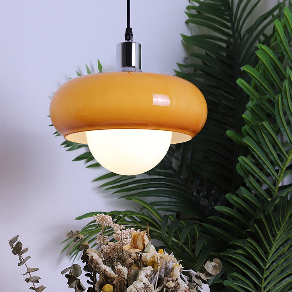Lampa wisząca Bauhaus z szklanym kloszem w kolorze kawy