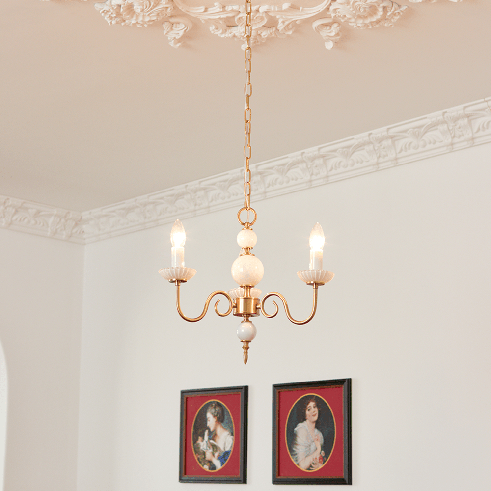 Kremowy szklany żyrandol amerykański retro metalowy żyrandol lampa sypialniana