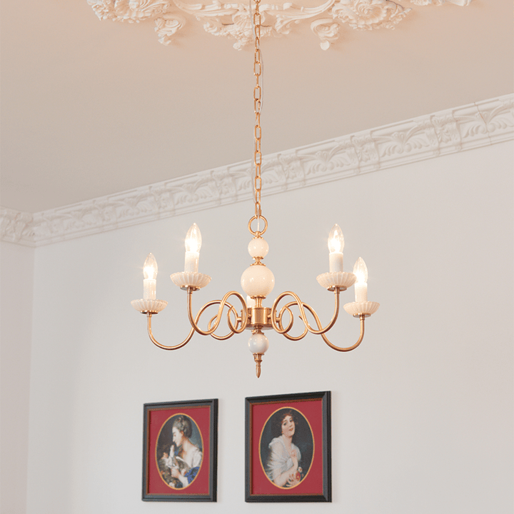 Kremowy szklany żyrandol amerykański retro metalowy żyrandol lampa sypialniana