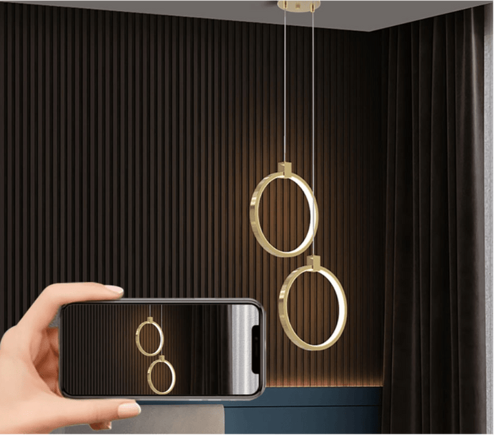 Lampa Wisząca 2-Świetlna Okrągła Złota Mosiężna