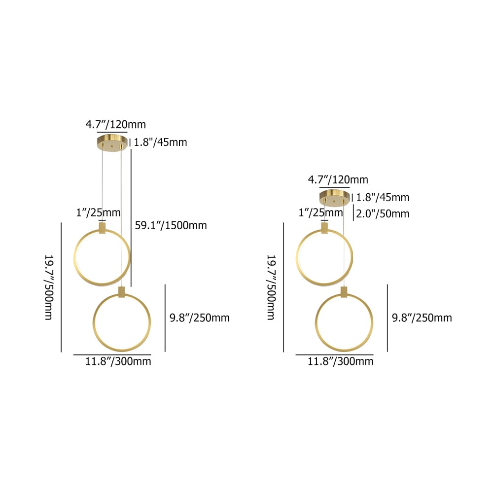 Lampa Wisząca 2-Świetlna Okrągła Złota Mosiężna