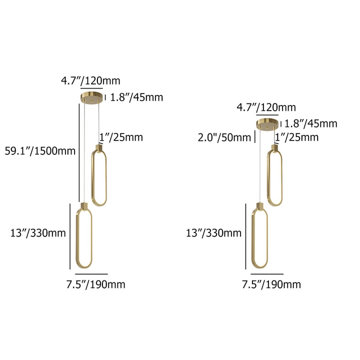 Lampa Wisząca 2-Świetlna Okrągła Złota Mosiężna