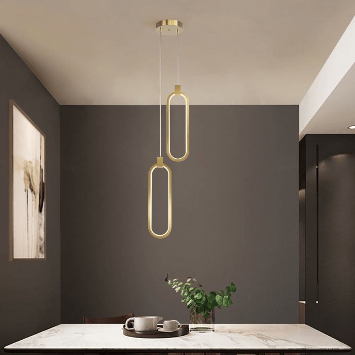 Lampa Wisząca 2-Świetlna Okrągła Złota Mosiężna