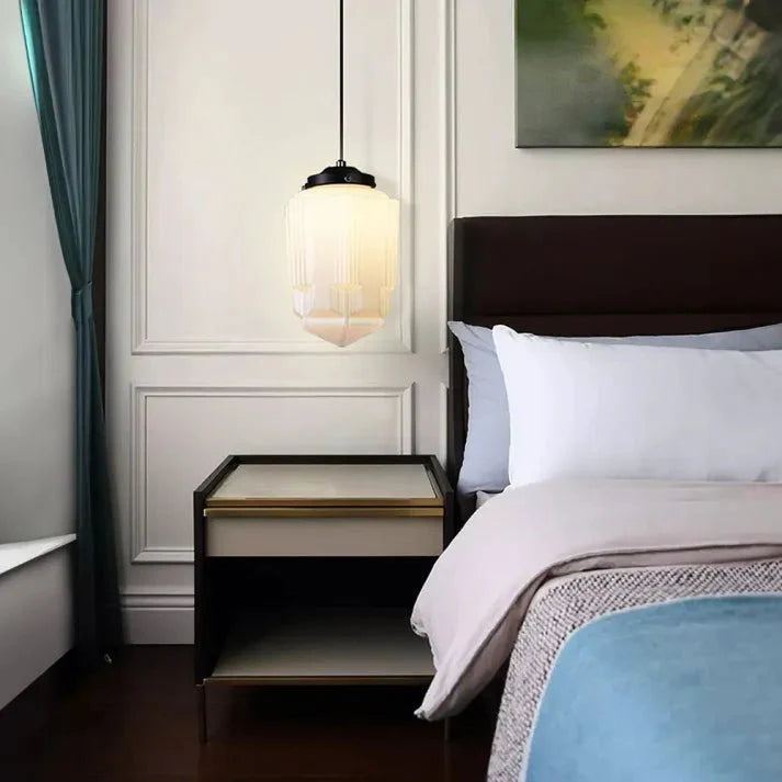 Vintage biała mleczna szklana geometryczna lampa wisząca