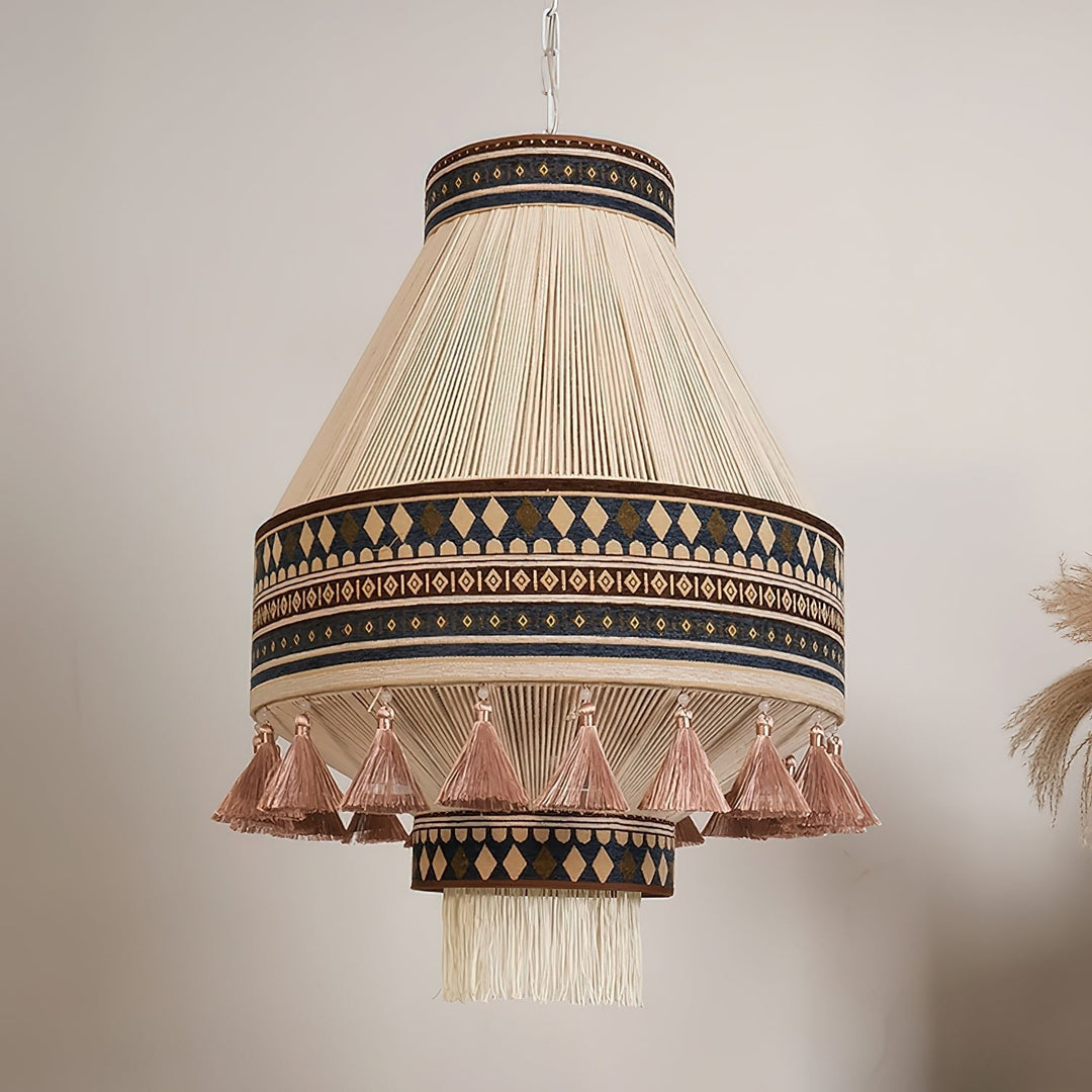 Boho Lampa Wisząca z Frędzlami