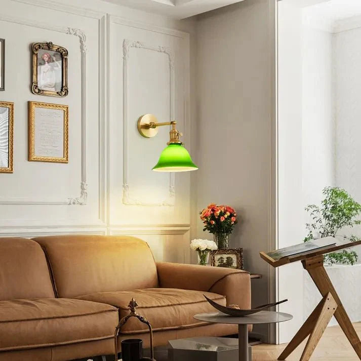 Vintage Zwenkarm Regulowana Zielona Szklana Lampa Ścienna