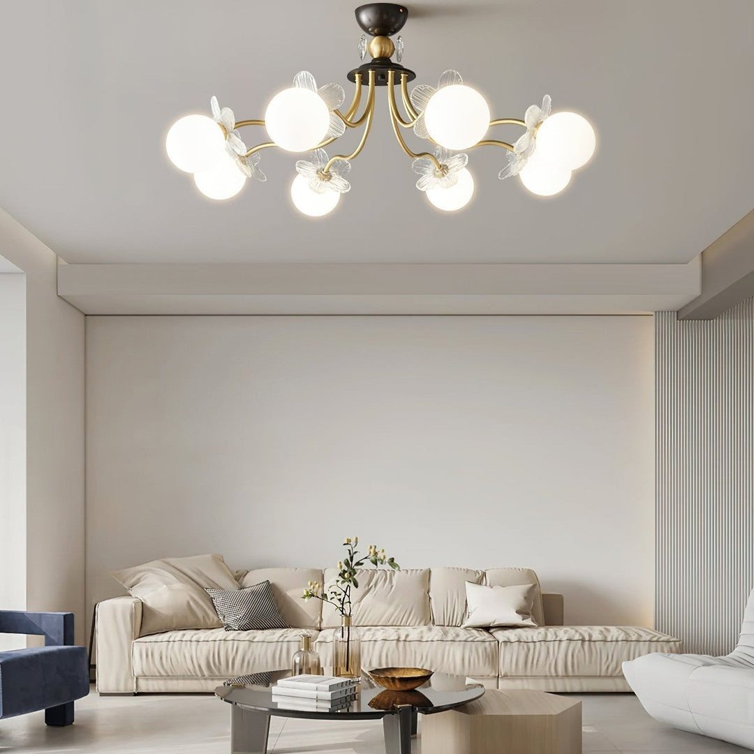 Szklany żyrandol z kwiatem