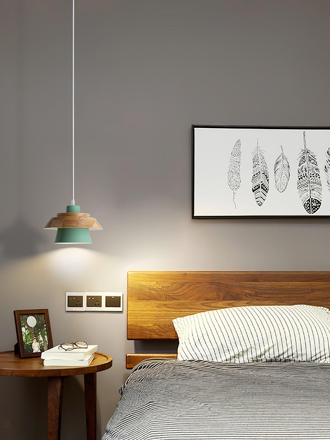 Lampa Wisząca Kamienna Drewniana