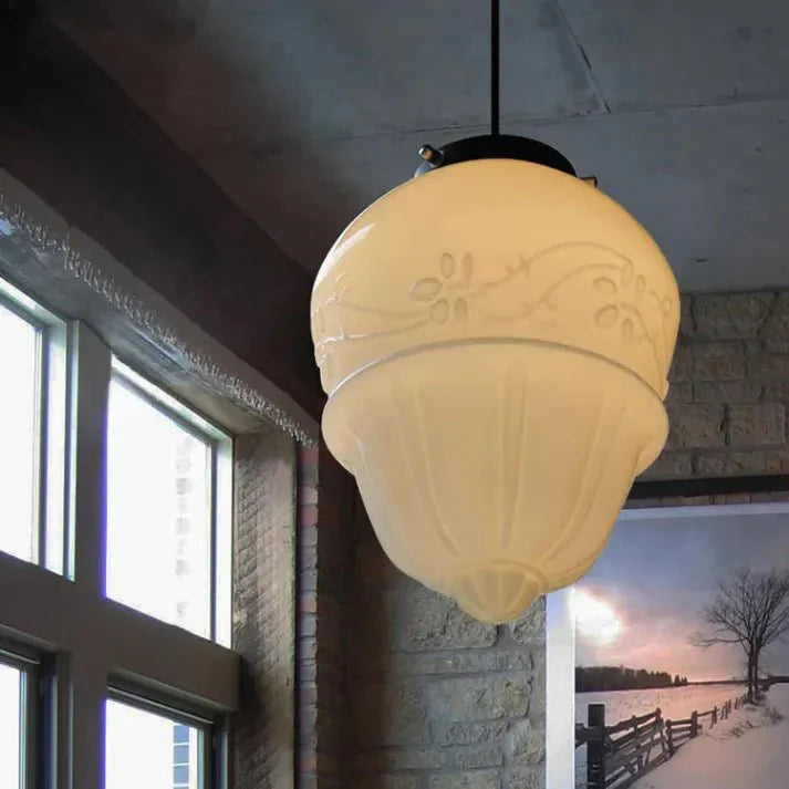 Vintage biała mleczna szklana geometryczna lampa wisząca