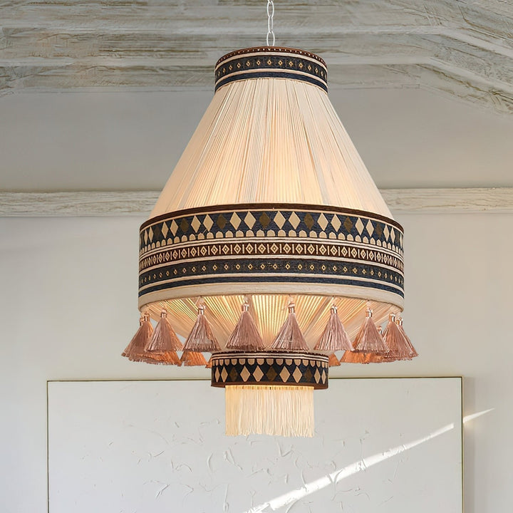 Boho Lampa Wisząca z Frędzlami