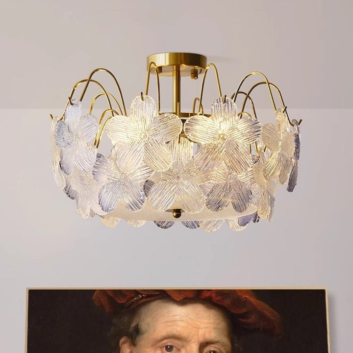 Wintage żyrandol w kształcie kwiatu z witrażowego szkła do salonu