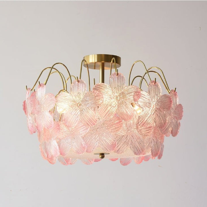 Wintage żyrandol w kształcie kwiatu z witrażowego szkła do salonu