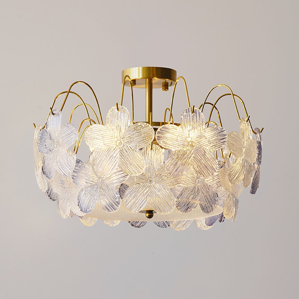 Wintage żyrandol w kształcie kwiatu z witrażowego szkła do salonu