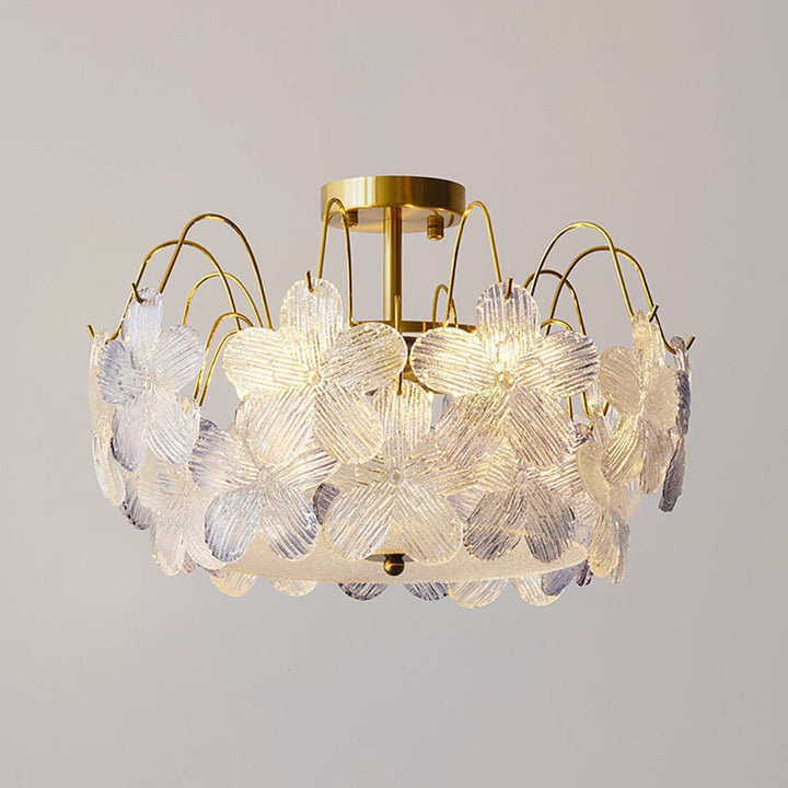 Wintage żyrandol w kształcie kwiatu z witrażowego szkła do salonu