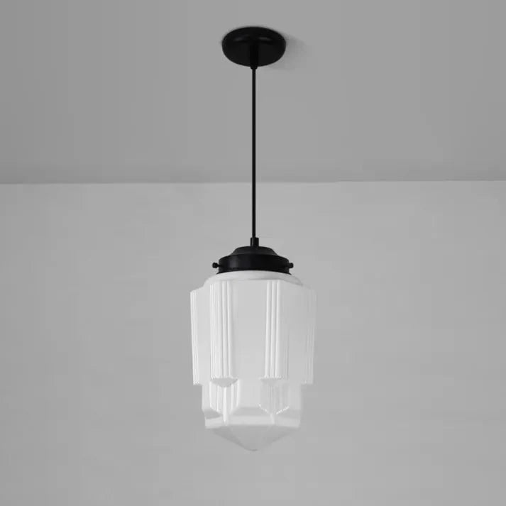 Vintage biała mleczna szklana geometryczna lampa wisząca