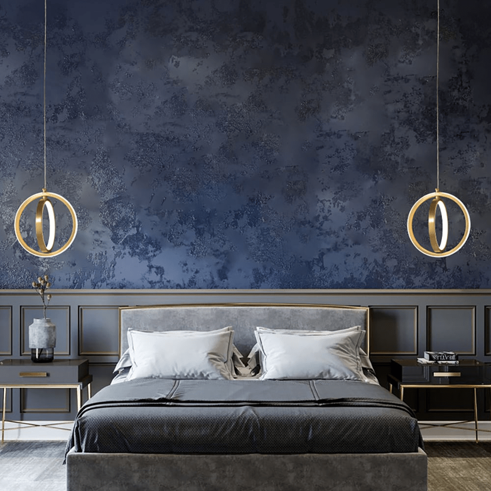 Złota Geometria Lampa Wisząca 2-Pierścieniowa LED w Mosiądzu