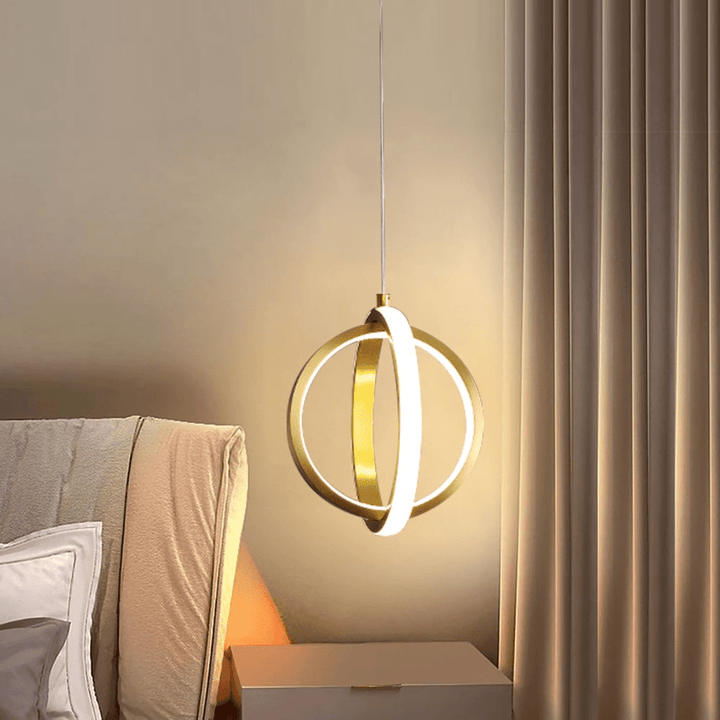 Złota Geometria Lampa Wisząca 2-Pierścieniowa LED w Mosiądzu