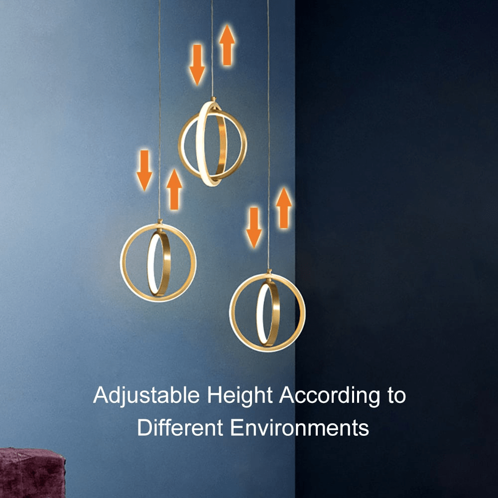 Złota Geometria Lampa Wisząca 2-Pierścieniowa LED w Mosiądzu