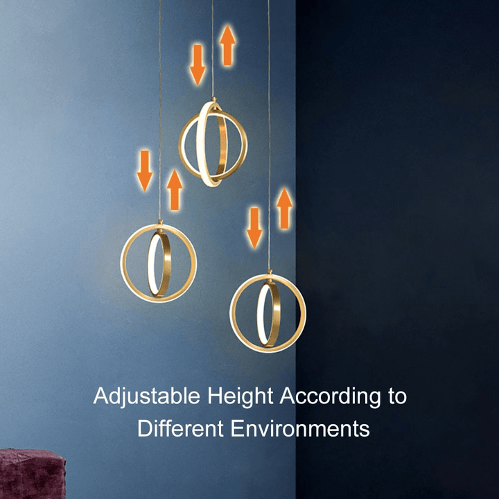 Złota Geometria Lampa Wisząca 2-Pierścieniowa LED w Mosiądzu