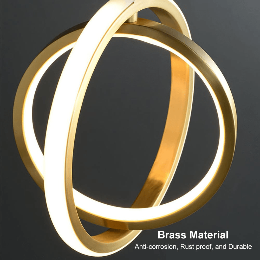 Złota Geometria Lampa Wisząca 2-Pierścieniowa LED w Mosiądzu