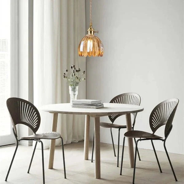 Japońska Retro Szklana Lampa Wisząca w Kształcie Kwiatu