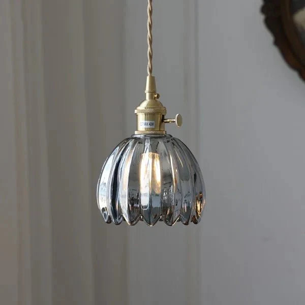 Japońska Retro Szklana Lampa Wisząca w Kształcie Kwiatu