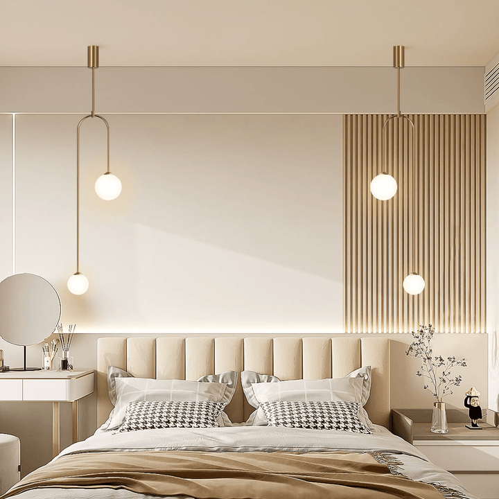 Nowoczesna Lampa Wisząca Szklana Kula 2-Świetlna w Kształcie U do Salonu i Sypialni